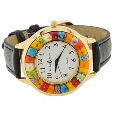 A unique timepiece for every season and mood, this Murano Glass watch will remind you of Venice every minute of every day. With beautiful colors splattered around the dial on the handcrafted Millefiori bezel, this wonderful watch showcases the time-honored Murano glass-making tradition and classic Italian style that never goes out of fashion. Measurements: The face of this Murano glass watch measures 7/8 inch in diameter. The entire case measures 1-3/8 inches in diameter. The watch features gold Fun Watches For Women, Multicolor Analog Watches For Gift, Multicolor Analog Watches As Gift, Gift Multicolor Analog Watches, Multicolor Round Watches For Gift, Multicolor Round Watches As Gifts, Granola Fits, Patterned Sweaters, Classic Italian Style