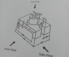 an image of a diagram showing the top view and side view of a device with arrows pointing to it