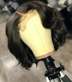 "Hair Type: Malaysian 100% Virgin Human HAIR Hair Color: Natural black Length: 8\" to 14\" Hair texture: Loose wave Density: 130%, 150% or 180% Lace Color: Medium brown by default, can be customized in light brown, transparent and dark brown Capsize: Small, Medium and large. But by default, it is medium unless you specify else. It is custom made so please allow 7 to 10 days to be ready to ship. The wig is lightly plucked and side parted as the min picture. Message us for any question or specific Wigs For Black Women Color, Wigs Black Hair, Side Part Bob, Black Wigs, Hairstyle Idea, Wig Ideas, 360 Lace Wig, Lace Frontal Wigs, Wig Caps