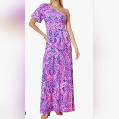 Brand New With Tag. Excellent Condition. Padded Pink One-shoulder Maxi Dress, Oasis Dress, Garden Dress, Tiered Maxi Skirt, Maxi Shirts, Resort Dresses, Maxi Shirt Dress, Blue Maxi, Strapless Maxi Dress