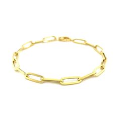 This simple yet dramatic bracelet combines the timeless shine of 14K yellow gold and the modern geometry of paperclip chain links. Bracelet is 7 1/2 inches long, 4.2mm wide, and closes with a lobster clasp.Product Details: Bracelet Information : Metal : 14K Yellow Gold Chain Type : Link Clasp : Lobster Clasp Width : 0.17 in Approximate Weight: Size Weight 7.5'' 2.5 grams Men Shoes Formal, Silver Jewelry Necklace, Clasp Bracelet, Sneaker Jewelry, Chain Links, Yellow Gold Chain, Diamond Pendant Necklace, Mens Slippers, Chain Pendants