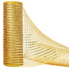 a roll of gold mesh on white background