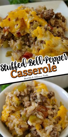 this is an image of stuffed bell pepper casserole with ground beef and cheese