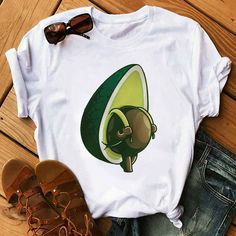 Kawaii+Cartoon+Avocado+Short+Sleeve+T-shirt+Women+Casual+Avocado+Graphic+Tops+Female+Tee+Summer+Women+T-shirts+Tops Cartoon Avocado, T Shirt Female, Low Waist Jeans, Shirt Casual Style, Casual Shirt Women, Kawaii Cartoon, Jumpsuits And Romper, Bottoming Shirt, Graphic Tops