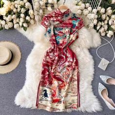 Stand Neck, Printed Bodycon Dress, Chinese Dress, Cheongsam, Chinese Style, Unique Print, Dress Materials, Unique Fashion, Gowns Dresses