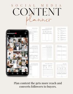 the social media content planner is displayed on an iphone screen with text that reads,'social