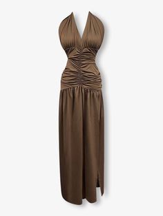 Introducing the amalfi maxi dress, cut from premium polyester. This solid spliced dress features a deep V-neck, sleeveless design, and high waist with a split hem, creating a minimalist, hourglass silhouette. Hourglass Silhouette, Coffee Sizes, Split Hem, Amalfi, Deep V Neck, Deep V, Dress Shop, High Waist, Split