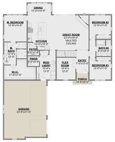 the first floor plan for a home with two separate rooms and an attached garage area