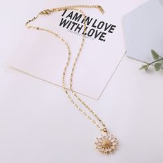 Material: Metal - Titanium Chain Type: O-chain Sunflower Pendant, Sunflower Necklace, Necklace Fashion, Womens Necklaces, Sunflower, Gold Necklace, Gold Plate, Fashion Accessories, Plating