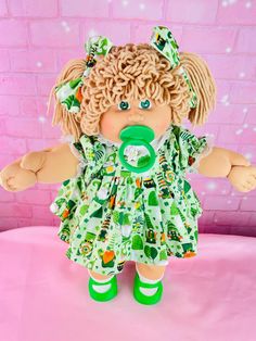 FIRST EDITION Cabbage patch kids, pacifier girl, 1983 vintage Cabbage Patch doll, gift for little girls, green eyes st. Patricks Day dress St Patricks Day Dress, Doll Gift, Day Dress, St Patricks