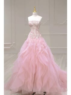 Fabric:Tulle Color:Pink Size: US 2-16. True to the size chart. Check our Size Chart to get your correct size. Highly suggest the custom size for plus size. Free custom-size service is available. Put your exact measurements in the note box or email your exact measurements once the order is placed. Have questions about s Strapless Pink Gown For Debutante Ball, Strapless Pink Evening Dress For Wedding, Pink Tulle Banquet Dress, Fitted Pink Ball Gown For Quinceanera, Pink Strapless Gown For Banquet, Strapless Pink Ball Gown With Fitted Bodice, Pink Strapless Gown With Fitted Bodice, Strapless Pink Bridesmaid Gown, Pink Strapless Bridesmaid Gown