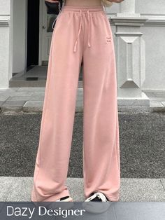 Women's Pink Letter Embroidery Drawstring Waist Long Pants Pink Casual   Fabric Plain Straight Leg Slight Stretch Spring/Summer Women Clothing, size features are:Bust: ,Length: ,Sleeve Length: Pink Letter, Letter Embroidery, Long Pants, Primavera Estate, Eos, Drawstring Waist, Summer Women, Women Clothing, Womens Bottoms