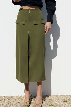 High Waist Straight Zipper Tooling Skirt - Skirts - Uniqistic.com High Waisted Skirt Green, Green Skirt Womens, High Waist Aline Skirt, Midi Skirts Work, Skirts Straight, Half Skirt, Cargo Skirt, Line Skirt, Spring Women