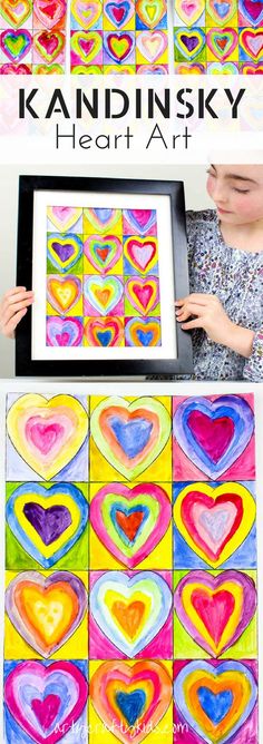 two pictures with hearts on them and the words kandkinsky heart art