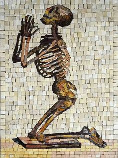 a mosaic image of a skeleton running