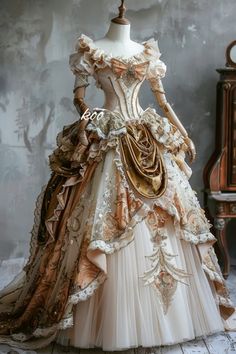 Old Timey Dresses Ball Gowns, Victorian Gown Aesthetic, Roccoco Dresses, Victorian Dress Gown, Gown Aesthetic, Victorian Ball Gowns, Victorian Era Dresses, Baroque Dress, Royal Clothes