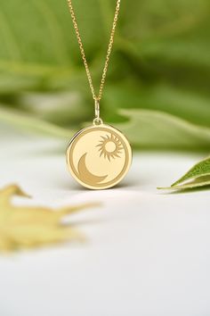 If you wish we can personalize your 14k Solid Gold Moon And Sun Necklace. A Dainty and unique gift for Birthdays, Graduations, Weddings and Anniversaries. ● MATERIAL 14k SOLID GOLD ● Chain Length or Without Chain - Without Chain - 40 cm / 16 inches - 45 cm / 18 inches - 50 cm / 20 inches ● PENDANT SIZE [The jump ring (bail) is not included in the measurements] - 13 mm / 0.51 Inches diameter - 14 mm / 0.55 Inches diameter - 15.3mm / 0.6 Inches diameter - 16.5mm / 0.65 Inches diameter - 19 mm / 0. Celestial Round Jewelry For Mother's Day, Personalized Celestial Jewelry For Mother's Day, 14k Gold Moon Phase Jewelry For Anniversary, Celestial Sun And Moon Design Necklace For Anniversary, Celestial Sun And Moon Design Anniversary Necklaces, Celestial Sun And Moon Necklace For Anniversary, Celestial Sun And Moon Design Anniversary Necklace, Round Moon Charm Jewelry For Mother's Day, 14k Gold Sun And Moon Design Jewelry