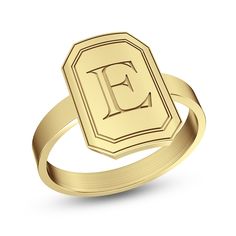 Celebrate your graduation in style with this personalized and engravable initial ring. Select your choice of metal The octagonal design features your single initial inscribed in an uppercase font at the center Border details complete the look Classic Customizable Initial Promise Ring, Classic Customizable Initial Ring For Promise, Classic Initial Ring For Personalized Gift, Classic Engraved Ring For Personalized Gift, Classic Yellow Gold Initial Ring With Name, Classic Signet Ring With Initials For Personalized Gift, Elegant Engravable Initial Ring For Personalized Gift, Anniversary Initial Ring With Rectangular Shape, Classic Monogram Initial Promise Ring