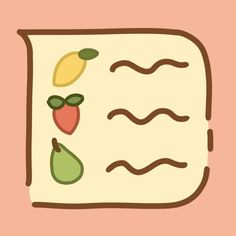 an illustrated piece of paper with fruit and vegetables on it