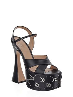 100% calf leather - Inner: Leather - Insole: Leather - Sole: Leather - Round toe - Adjustable buckle strap - Silver-tone studs on the platform - Heel 17 cm - Sole height 6cm Guccio Gucci, Leather Platform Sandals, Gucci Leather, The Platform, Platform Heel, Gorgeous Bags, Italian Fashion, Platform Heels, Stylish Men