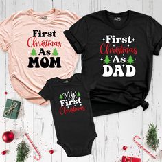 My First Christmas Shirt, First Christmas as Mom Tee, First Christmas as Dad T-shirt, 1st Christmas Matching Family Shirt ,Family Xmas Tee. My First Christmas Shirt are Bella+Canvas branded. I'll ship it from a brand in the same size and quality if Bella+Canvas is out of stock. Please contact me in case of any problem or request. I'll send you a message to confirm the design if you buy a custom My First Christmas Shirt. Please check your ETSY message box. Your satisfaction is important to us :) Family Matching Christmas T-shirt With Letter Print, Family Matching Holiday T-shirt With Letter Print, Family Matching Christmas Shirt With Letter Print, Customizable Short Sleeve Christmas Tops, Christmas Custom Print Cotton T-shirt, Family Matching Christmas T-shirt With Graphic Print, Family Matching Holiday T-shirts With Letter Print, Holiday Family Matching T-shirt With Letter Print, Family Christmas Tops With Graphic Print