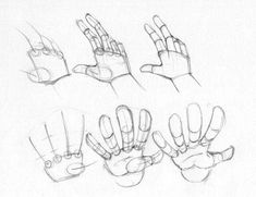 the hands are drawn in pencil and have five different positions to show how they're doing