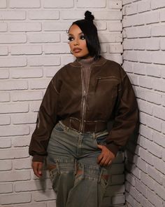 #jacket #bomber #bomberjacket #fauxleather #veganleather #pu #outer #fall #casual Night Out Tops, Casual Day Dresses, Corset Crop Top, Wedding Dresses Strapless, Strapless Tops, Maxi Dress Party, Types Of Fashion Styles, Skirt Pants, Long Tops