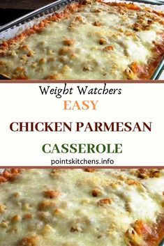 chicken parmesan casserole with text overlay