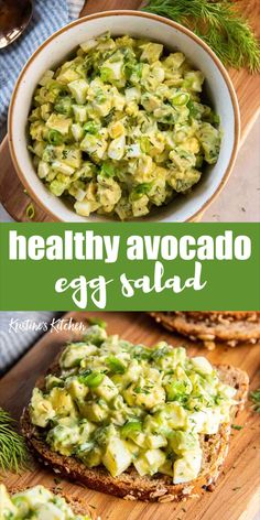 healthy avocado egg salad on toast with dill sprouts in the background