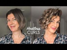 As requested, here is my heatless curls tutorial for short hair! Your hair can take on the curl within 2 hours like Maria's does here. I have linked Pli by L... Cold Curls Short Hair, Short Hair Diy Styles, Heatless Curls For Shorter Hair, Short No Heat Hairstyles, Heatless Curls For Bob Hair, Heatless Beach Waves Overnight Short Hair, Easy Curls Short Hair, Heat Free Curls For Short Hair, How To Get Wavy Hair Overnight Short