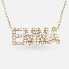 The EF Collection diamond custom name necklace allows you to choose up to 10 diamond letters to create a custom, one of a kind piece, set in 14k gold on a delicate chain. Please allow 8-10 weeks for delivery as each piece is made to oder. 2 letter selection ex: EM3 letter selection ex: EMI4 letter selection ex: EMIL5 letter selection ex: EMILY6 letter selection ex: EMILYF7 letter selection ex: EMILYFA8 letter selection ex: EMILYFAI9 letter selection ex: EMILYFAIT10 letter selection ex: EMILYFAIT Diamond Initial Pendant Necklace In White Gold, Diamond Initials Name Necklace For Anniversary, Personalized White Gold Diamond Necklaces, Custom Name Diamond Necklace, Fine Jewelry Yellow Gold Name Necklace With Diamonds, Personalized Diamond Name Necklace In White Gold, Personalized Diamond Initial Necklace In Fine Jewelry, Fine Jewelry Name Necklace With Diamond Accents, Fine Jewelry Diamond Name Necklace