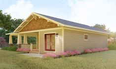 a small house with a porch and front door