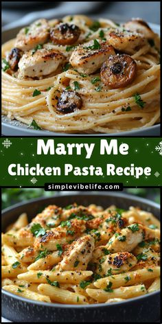 chicken pasta recipe in a pan with parsley on top and the words marry me chicken pasta