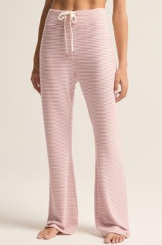 This pant is ultra soft and cozy and destined to become a fave this season. With its slight kick flare, this easy, drawstring pant is as comfy to lounge in as it is to wear to bed.    Regular Fit    Brushed Stripe Sweater Knit: 62% Polyester, 34% Rayon, 4% Spandex    Machine Wash Cold, Tumble Dry Low or Lay Flat to Dry Weekend Sweatshirt, Lounge Bra, Off Shoulder Dresses, Long Sleeve Striped Top, Kick Flares, Striped Tank, Denim Leggings, Striped Pants, Lounge Pants