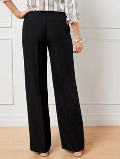 Soft fabric elevates the chic look of these flattering wide leg pants. Tailored with a perfect drape and a figure-boosting high waist. A statement piece for any season. Features Flat Front/Trouser Wide Leg Hits Above Waist Full Length Fly front with button closure Front slash, Back welt pockets Imported Fit: Misses: 31 1/2"; Petite: 29"; Plus: 31 1/2"; Plus Petite: 29" Material: 48% Tencel ™ Lyocell, 30% Linen, 22% Cotton Care: Machine Wash Cold; Only Non-Chlorine Bleach When Needed; Or Dry Clea Tailored Ankle-length Wide Leg Pants, Tailored Versatile Wide Leg Pants, Elegant Straight Work Pants For Office, Elegant Spring Career Pants, Fitted Wide Leg Career Bottoms, Versatile Tailored Wide Leg Dress Pants, Tailored Wide-leg Dress Pants, Tailored Wide Leg Evening Pants, Chic Tailored Work Pants For Office