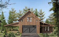 a barn style house with two garages on each side