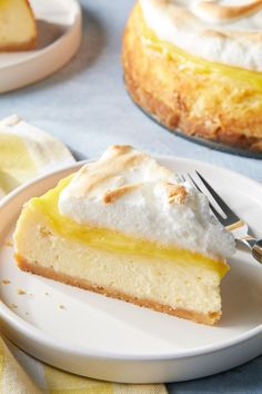 a slice of lemon meringue pie on a plate