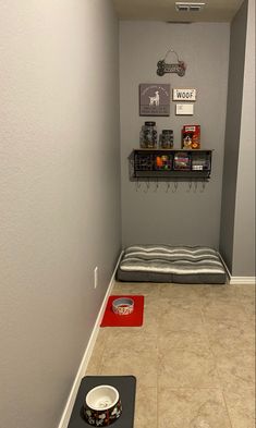 a dog bed in the corner of a room