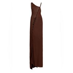 Only Worn Once. Aya Muse Dress X-Small. Perfect Condition. Fitted Silk Maxi Dress With Asymmetrical Hem, Silk Maxi Dress With Asymmetrical Hem, Brown Asymmetrical Hem Maxi Dress, Chic Brown One Shoulder Maxi Dress, Elegant Brown Asymmetrical Midi Dress, Elegant One Shoulder Brown Maxi Dress, Muse Dress, Aya Muse, Asymmetrical Dress