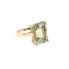 SJCo. Jewellers Manufacturers of fine Jewellery Solid 9ct Yellow Gold Green Amethyst Cocktail Ring - RRP $875 9ct Yellow Gold. Centre Stone - Green Amethyst, Emerald Cut 14 x 10mm - 7.62ct Ring Shank - A low domed band with upswept shoulders which measures 2.3mm wide and 1.5mm thick. Finger Size - 7.5 US, O UK - Can be made in any size Total weight - 5.4 grams Please feel free to ask any questions. We are a Sydney based workshop specialising in handmade chains, bangles and rings as well as vinta Luxury Green Amethyst Ring In Elegant Style, Luxury Gold Ring With Green Amethyst, Luxury Yellow Gold Amethyst Ring With Emerald Cut, Luxury Green Amethyst Ring With Accent Stones, Elegant Green Amethyst Ring For Formal Occasions, Luxury Green Amethyst Ring, Classic Solitaire Gemstones For Formal Occasions, 14k Yellow Gold Emerald-cut Amethyst Ring, Luxury Gold Emerald Cut Amethyst Ring