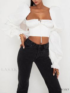 Soft Puff Sleeve Blouse Cropped Corset Top, Cropped Corset, Outing Outfit, How To Fold Sleeves, Exaggerated Sleeves, Puff Long Sleeves, Backless Maxi Dresses, Puff Sleeve Blouse, Puff Sleeve Top