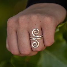 Double spiral ring - Ancient design sterling silver ring Spiral Nickel-free Jewelry For Anniversary, Spiral Sterling Silver Jewelry For Anniversary, Unique Hand Forged Open Engraved Ring, Unique Hand Forged Engraved Open Ring, Bohemian Silver Swirl Jewelry, Modern Twist Hand Forged Open Ring Jewelry, Hand Forged Open Ring Jewelry With A Modern Twist, Handmade Sterling Silver Spiral Rings, Silver Spiral Sterling Silver Ring