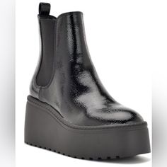 Add A Cool New Pair To Your Footwear Collection With This Updated Chelsea Boot Featuring A High Platform Sole. 3.27'' Heel 5.12'' Shaft 9.45'' Circumference Pull-On Man-Made Upper Man-Made Lining Man-Made Sole Platform Wedge Boots, Leather Boots Heels, Leather Western Boots, Block Heel Boots, Platform Wedge, Nine West Shoes, Wedge Boots, Shoes Booties, Black Booties