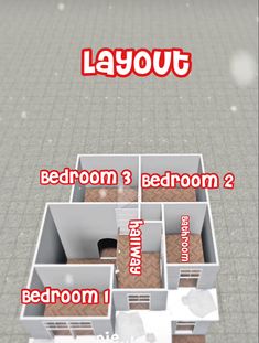 a floor plan for a house with the words layout and bedroom in red on it