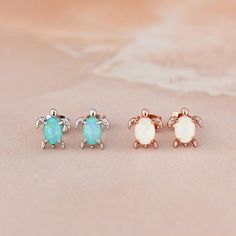 Take it slow in our Opal Sea Turtle Earrings! This cute sea turtle design gets extra chic with a sparkly opal center in blue or white on rose gold or silver studs. Cute Sea Turtle, Sea Turtle Design, Save The Sea Turtles, Opal Earring, Turtle Ring, Take It Slow, Pura Vida Bracelets, Turtle Charm, Turtle Earrings