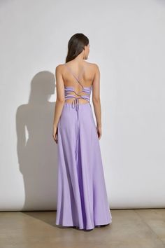 You'll be destined for love in the Tied Back To You Lavender Maxi Dress! Sleek woven fabric shapes this stunning maxi dress with a surplus, V-neckline and pleated, princess seamed bodice supported by spaghetti straps that carry into an alluring lace-down open back. A high, banded waist sits atop a stunning A-line skirt that falls to a maxi hem. Maxi Dress Color: Lavender Fit: True to size Surplus V-neckline Adjustable shoulder straps High waist A-line skirt Fitted bodice Sewn-in padded cups Plea Lavender Maxi Dress, Spaghetti Strap Maxi Dress, Pleated Bodice, Skirt Fits, Princess Seam, Tie Dress, Fitted Bodice, Purple Dress, A Line Skirt