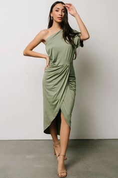 Polyester/spandex, $65 Wedding Guest Dress Pastel, Sage Satin Dress, Dusty Sage, Baltic Born, Sequin Midi Dress, Ruched Midi Dress, Adhesive Bra, Dress Dusty, Quality Dresses