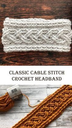 an image of a crochet headband with the words classic cable stitch on it