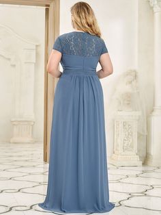 Chiffon Ruched Sweetheart A-Line Bridesmaid Dress #color_Dusty Navy Evening Gown Plus Size, Gown Plus Size, Dress Wedding Guest, Evening Dresses Cocktail, Lace Caps, Wedding Bridesmaid Dresses, Dress Wedding, Plus Size Dress, Lace Sleeves