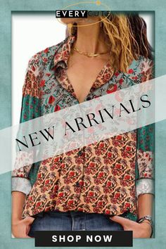 Multicolor Bohemian Print Holiday Casual Shirt Bohemian Printed Shirt For Fall, Bohemian Button-up Top With Graphic Print, Bohemian Printed Fall Shirt, Long Sleeve Patchwork Top For Vacation, Fall Bohemian Printed Shirt, Multicolor Fall Vacation Shirt, Bohemian Long Sleeve Mixed Print Top, Spring Vacation Patchwork Shirt, Bohemian Long Sleeve Blouse With Mixed Print